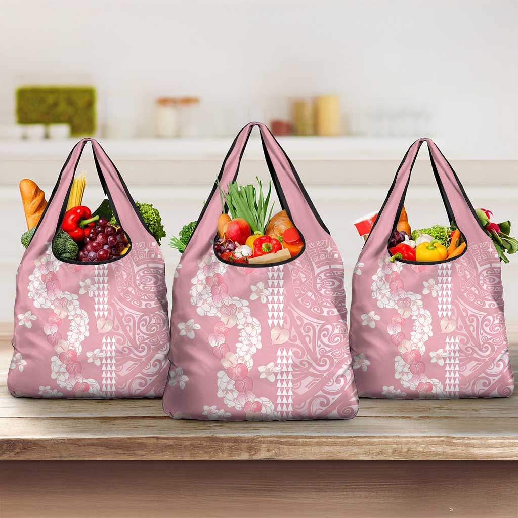 Soft Pink Hawaii Anthurium Plumeria Lei Grocery Bag LT9 3-pack One Size Pink - Polynesian Pride