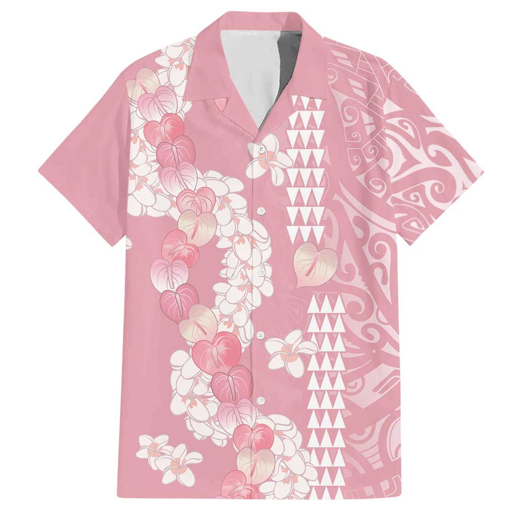 Soft Pink Hawaii Anthurium Plumeria Lei Hawaiian Shirt