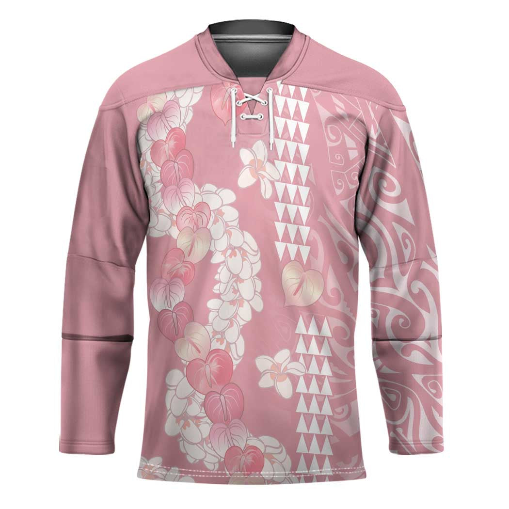 Soft Pink Hawaii Anthurium Plumeria Lei Hockey Jersey