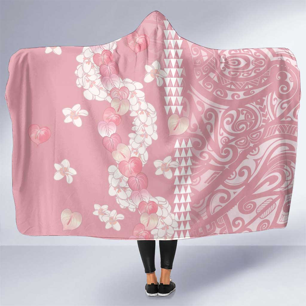 Soft Pink Hawaii Anthurium Plumeria Lei Hooded Blanket