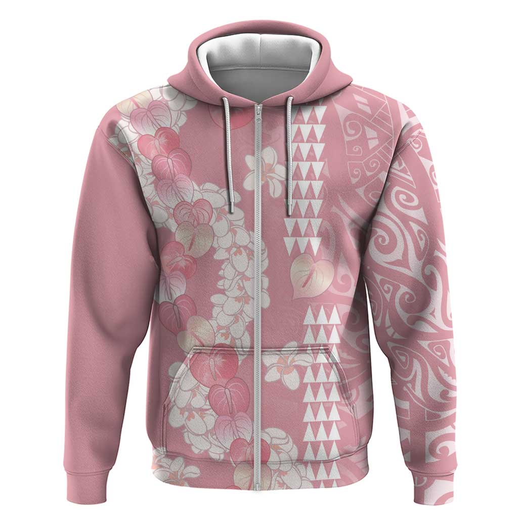 Soft Pink Hawaii Anthurium Plumeria Lei Hoodie LT9 Zip Hoodie Pink - Polynesian Pride