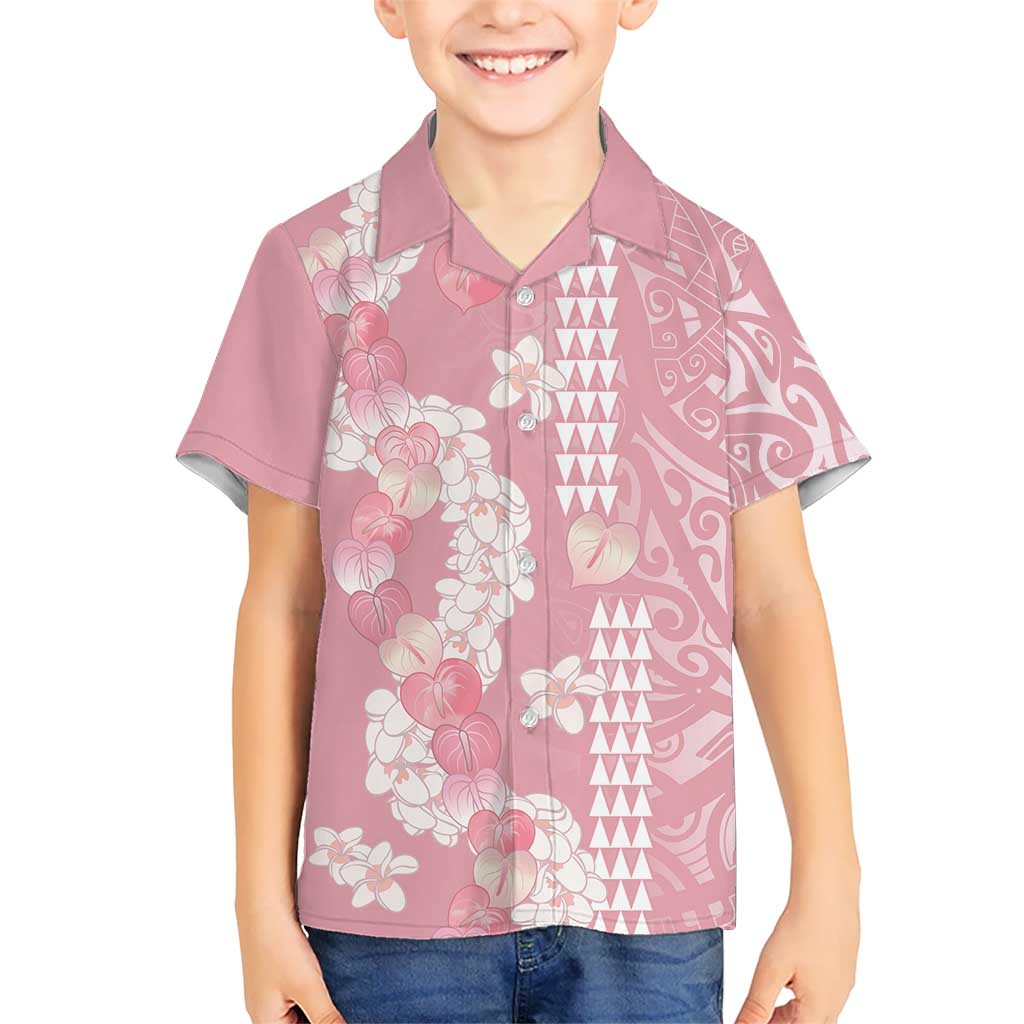 Soft Pink Hawaii Anthurium Plumeria Lei Kid Hawaiian Shirt