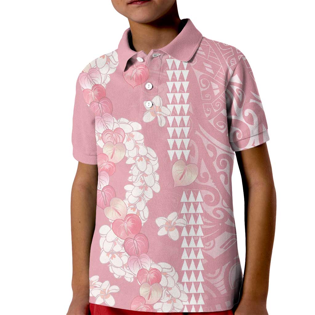 Soft Pink Hawaii Anthurium Plumeria Lei Kid Polo Shirt LT9 Kid Pink - Polynesian Pride