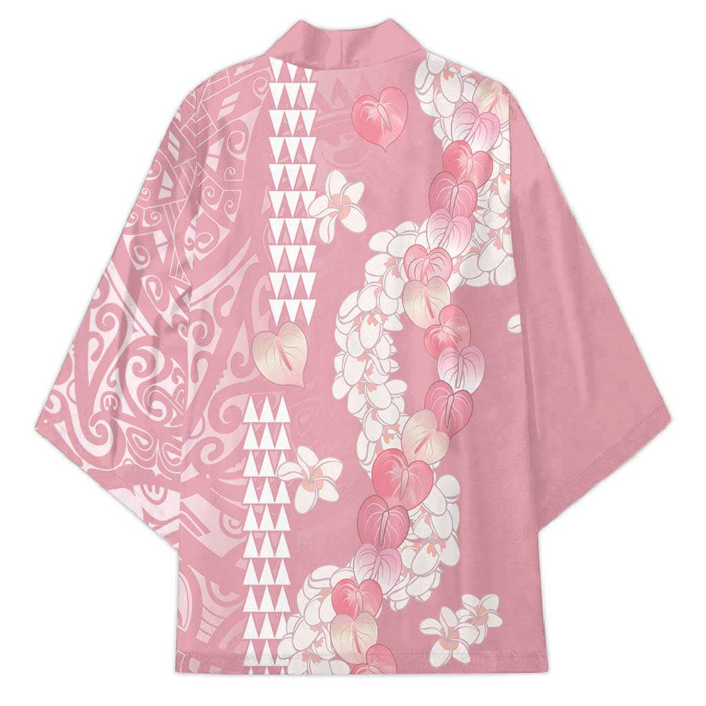 Soft Pink Hawaii Anthurium Plumeria Lei Kimono LT9 - Polynesian Pride