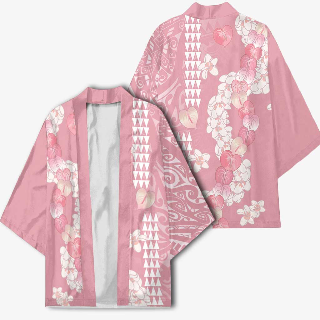 Soft Pink Hawaii Anthurium Plumeria Lei Kimono LT9 - Polynesian Pride