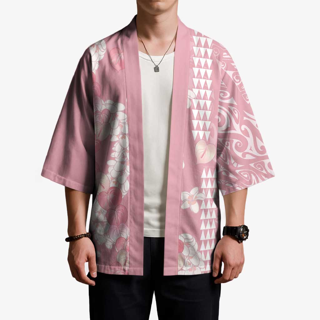 Soft Pink Hawaii Anthurium Plumeria Lei Kimono LT9 - Polynesian Pride