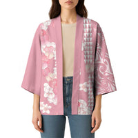 Soft Pink Hawaii Anthurium Plumeria Lei Kimono LT9 - Polynesian Pride