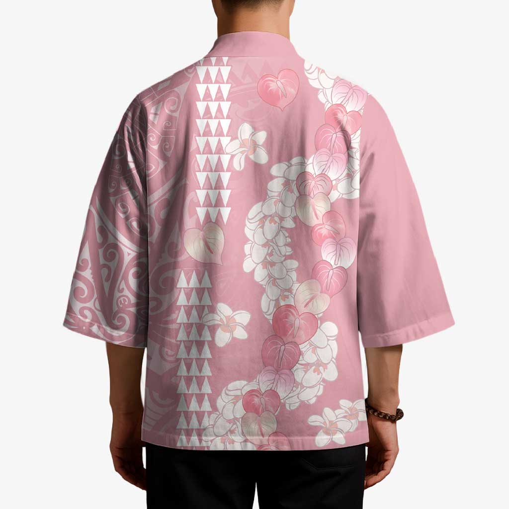 Soft Pink Hawaii Anthurium Plumeria Lei Kimono LT9 - Polynesian Pride