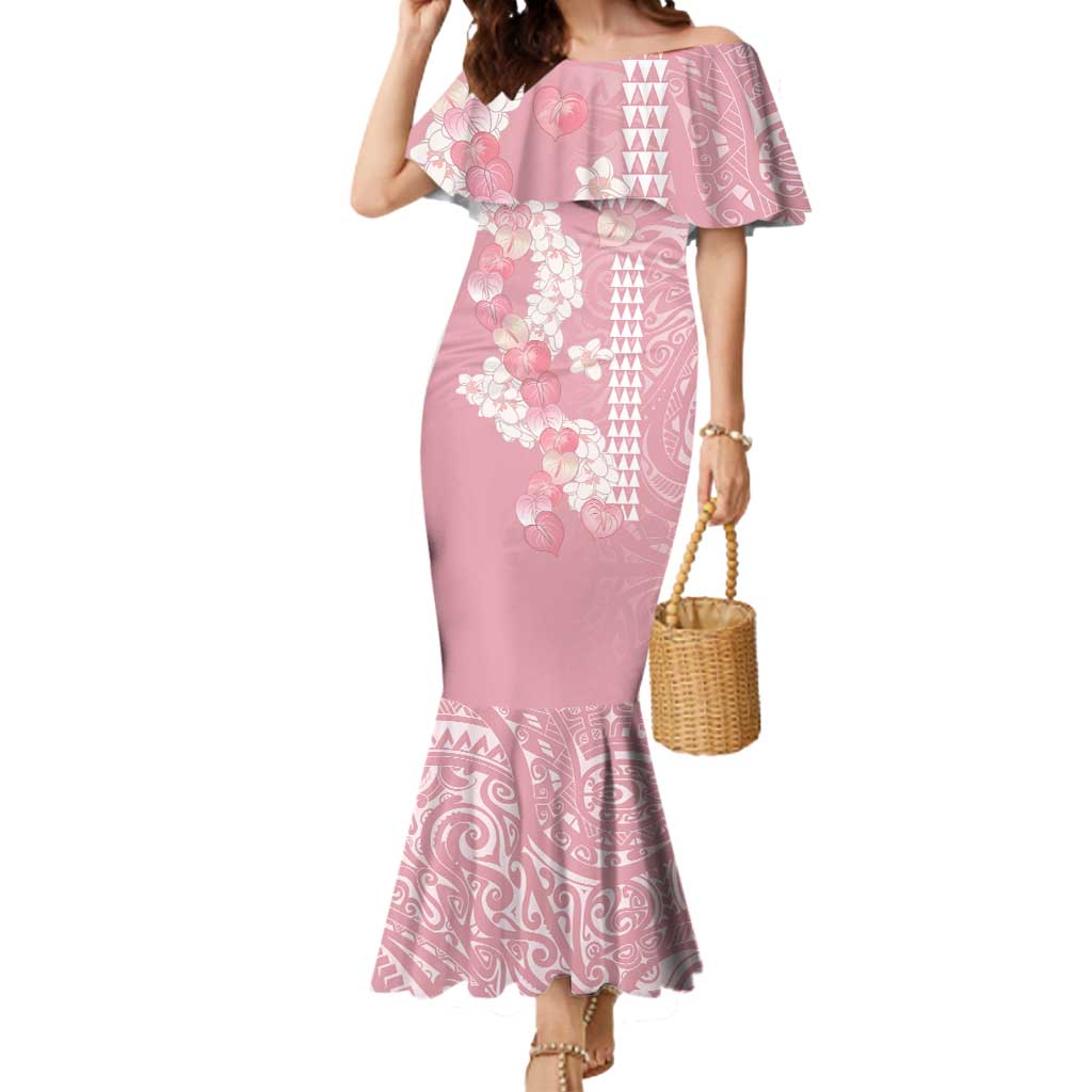 Soft Pink Hawaii Anthurium Plumeria Lei Mermaid Dress LT9 Women Pink - Polynesian Pride