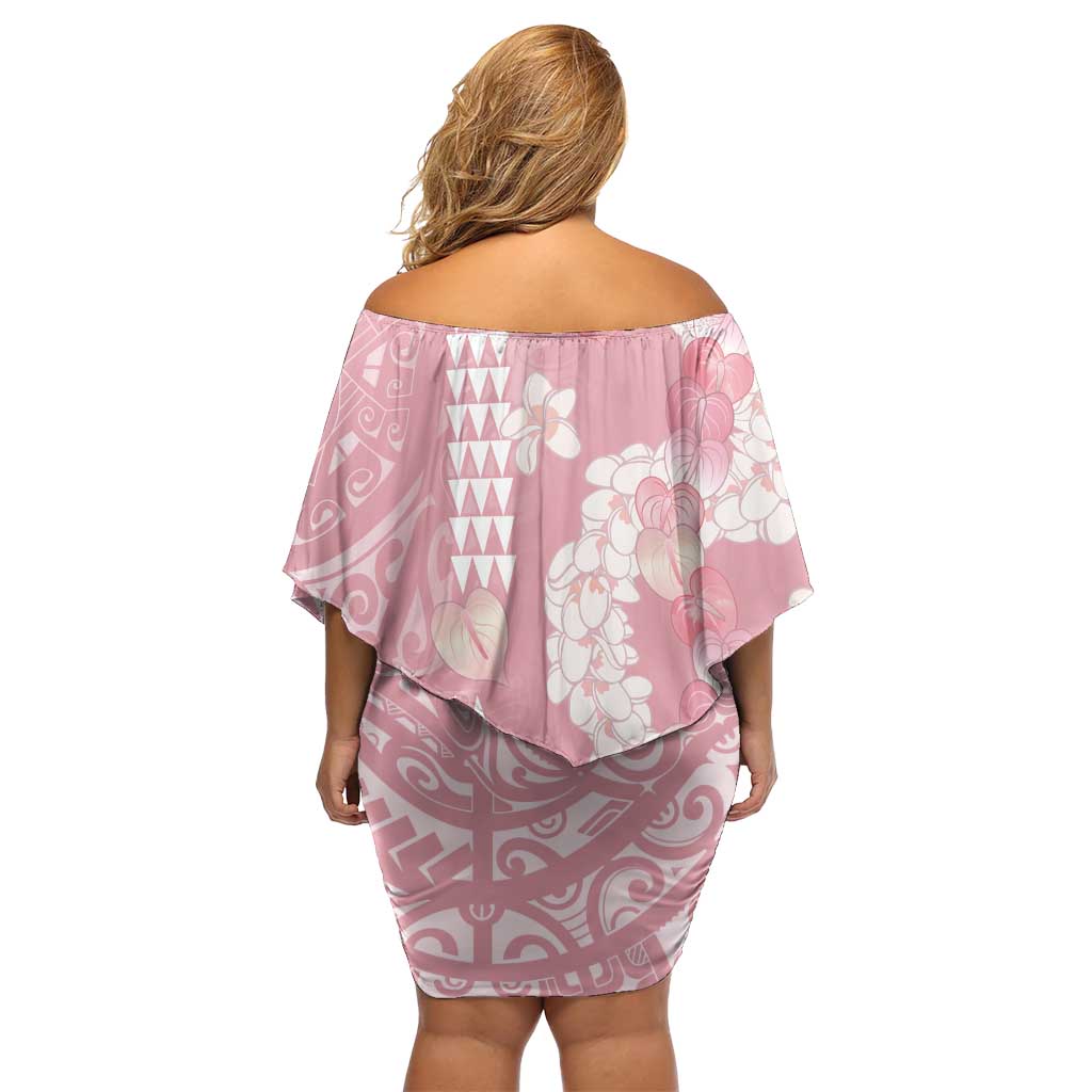 Soft Pink Hawaii Anthurium Plumeria Lei Off Shoulder Short Dress LT9 - Polynesian Pride