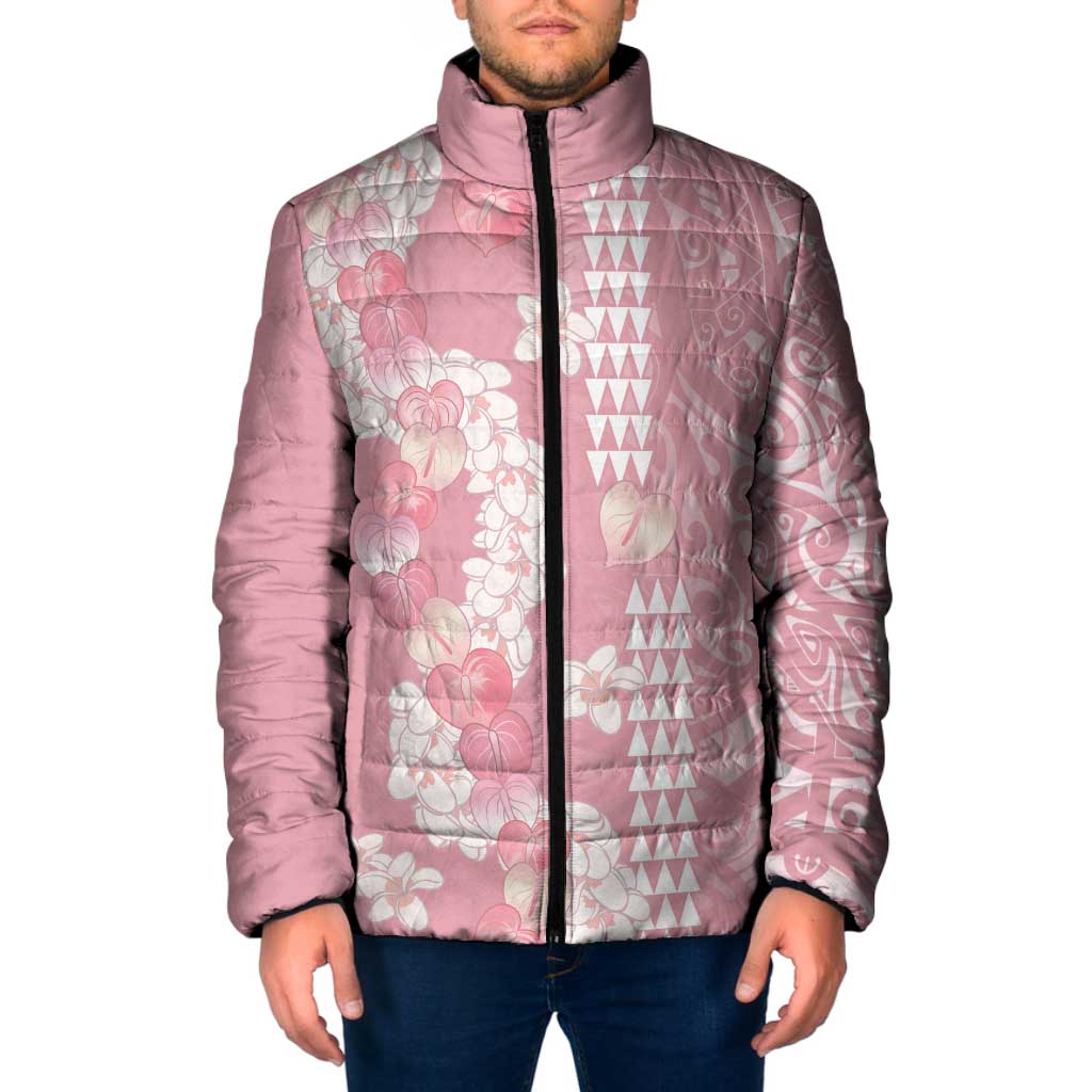 Soft Pink Hawaii Anthurium Plumeria Lei Padded Jacket
