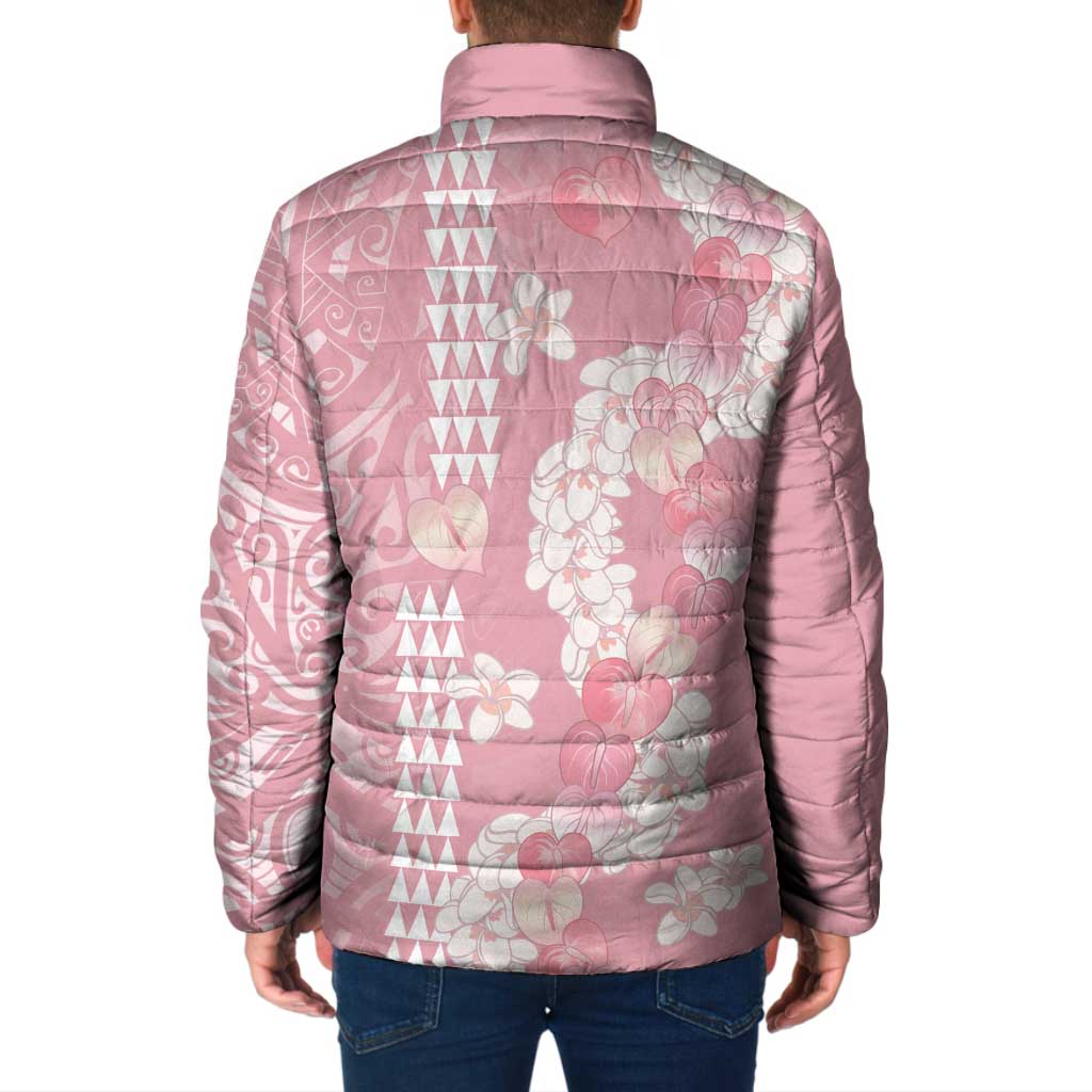 Soft Pink Hawaii Anthurium Plumeria Lei Padded Jacket