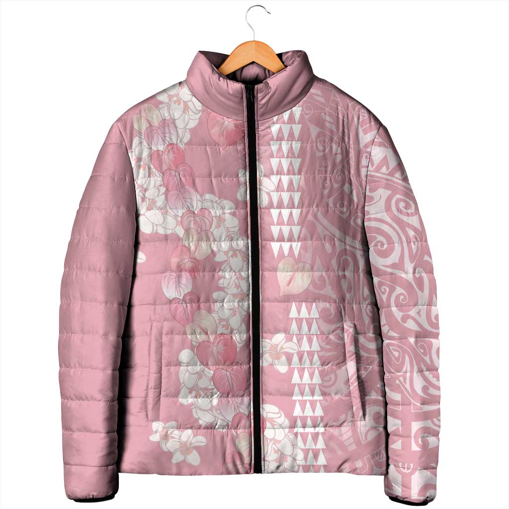 Soft Pink Hawaii Anthurium Plumeria Lei Padded Jacket