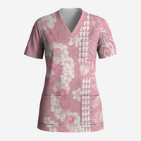 Soft Pink Hawaii Anthurium Plumeria Lei Scrub Top