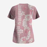 Soft Pink Hawaii Anthurium Plumeria Lei Scrub Top