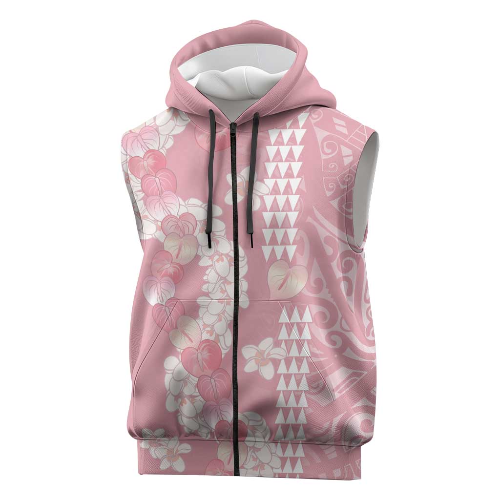 Soft Pink Hawaii Anthurium Plumeria Lei Sleeveless Zip Hoodie LT9 Pink - Polynesian Pride
