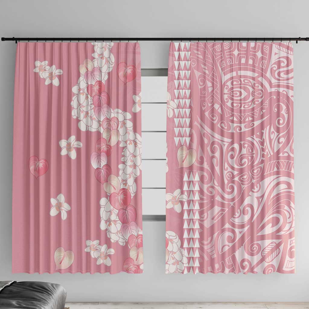 Soft Pink Hawaii Anthurium Plumeria Lei Window Curtain LT9 With Hooks Pink - Polynesian Pride