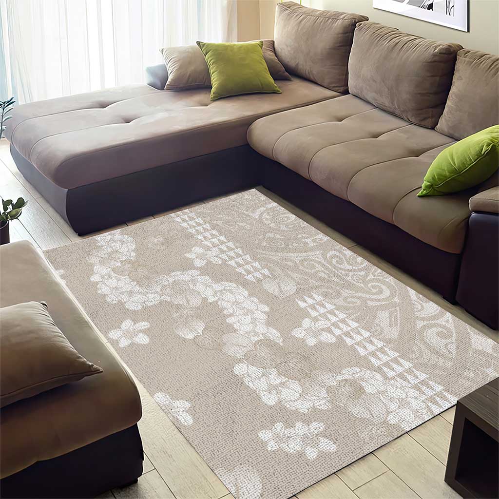 Suede Beige Hawaii Anthurium Plumeria Lei Area Rug