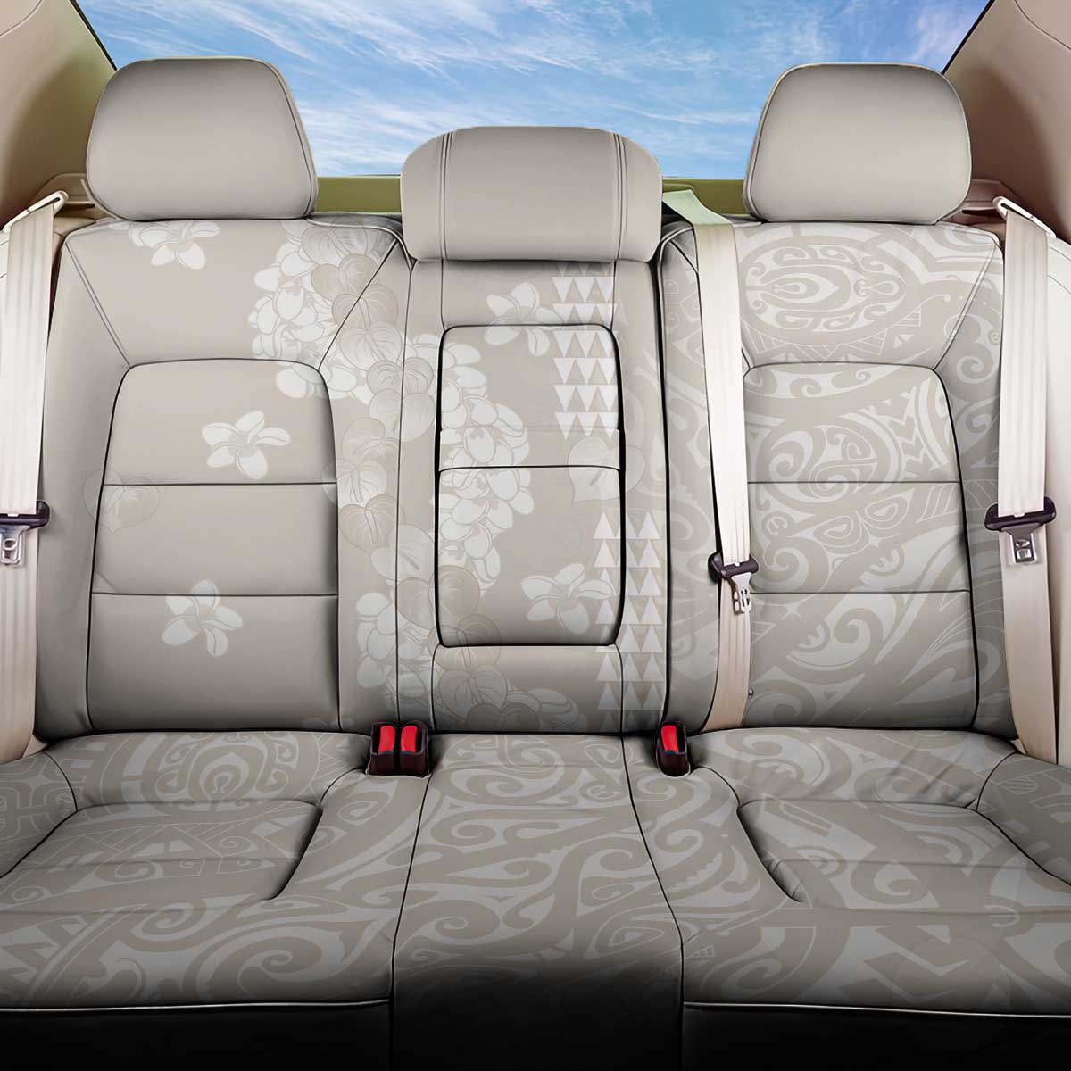 Suede Beige Hawaii Anthurium Plumeria Lei Back Car Seat Cover LT9 One Size Beige - Polynesian Pride