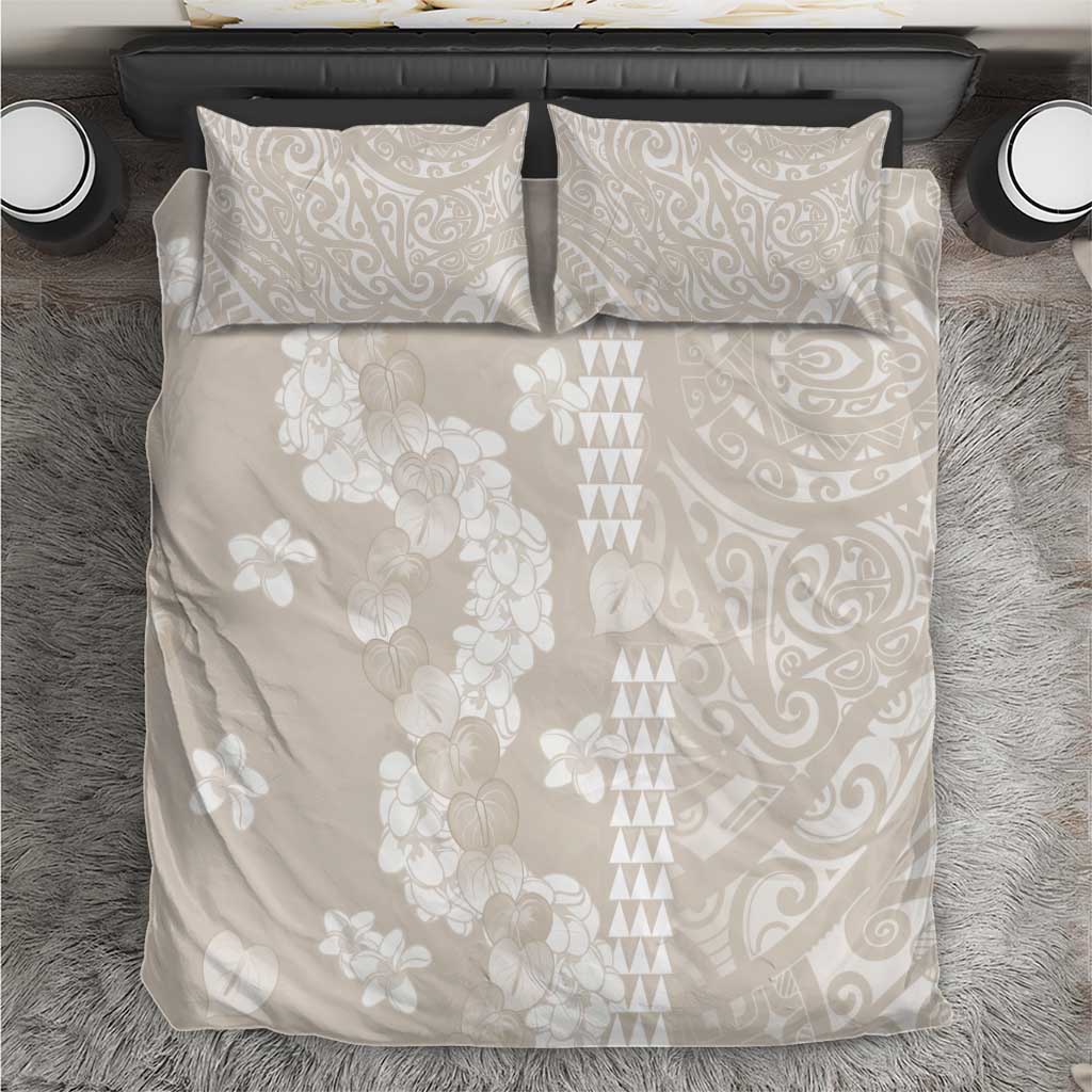 Suede Beige Hawaii Anthurium Plumeria Lei Bedding Set