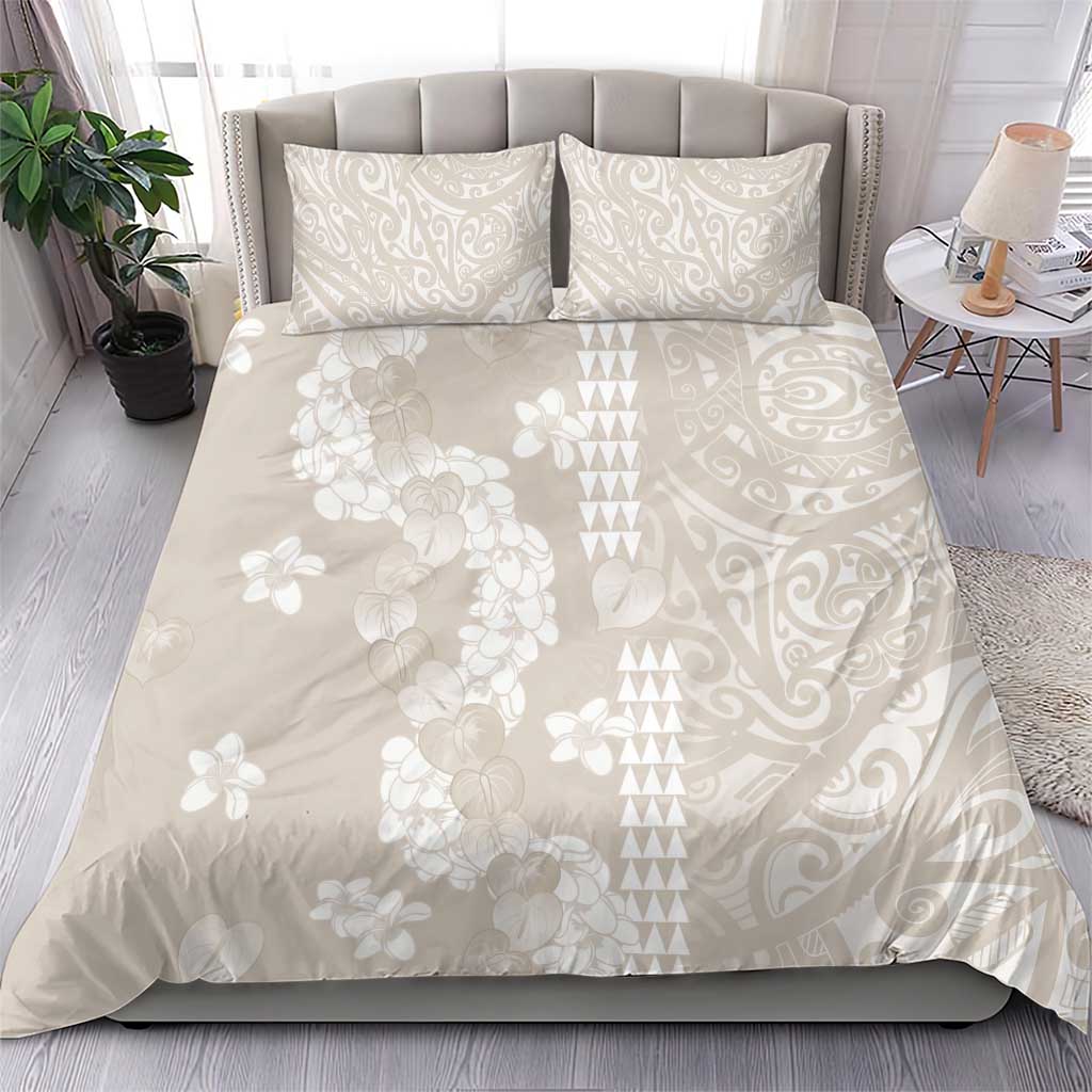 Suede Beige Hawaii Anthurium Plumeria Lei Bedding Set