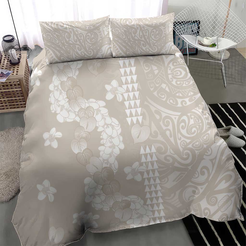 Suede Beige Hawaii Anthurium Plumeria Lei Bedding Set