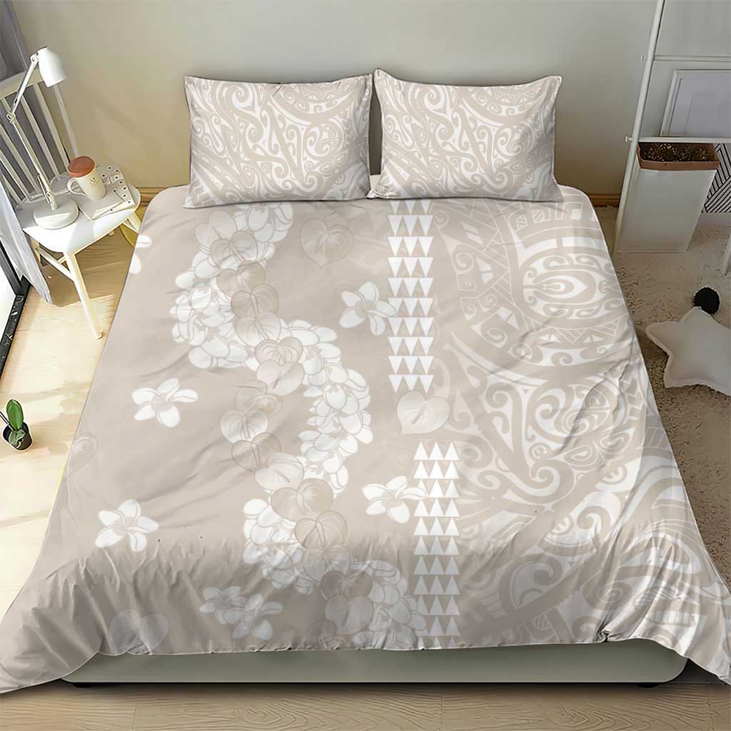 Suede Beige Hawaii Anthurium Plumeria Lei Bedding Set