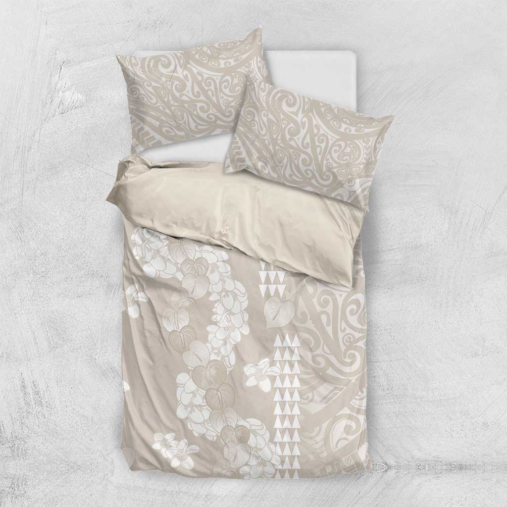 Suede Beige Hawaii Anthurium Plumeria Lei Bedding Set