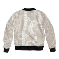 Suede Beige Hawaii Anthurium Plumeria Lei Bomber Jacket LT9 - Polynesian Pride