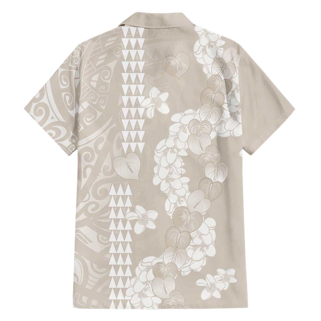 Suede Beige Hawaii Anthurium Plumeria Lei Family Matching Off Shoulder Maxi Dress and Hawaiian Shirt