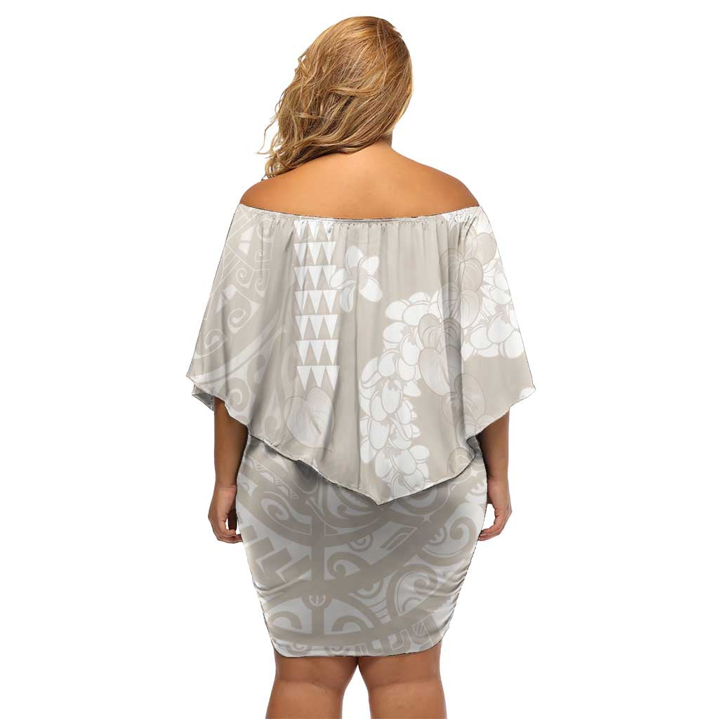 Suede Beige Hawaii Anthurium Plumeria Lei Family Matching Off Shoulder Short Dress and Hawaiian Shirt LT9 - Polynesian Pride
