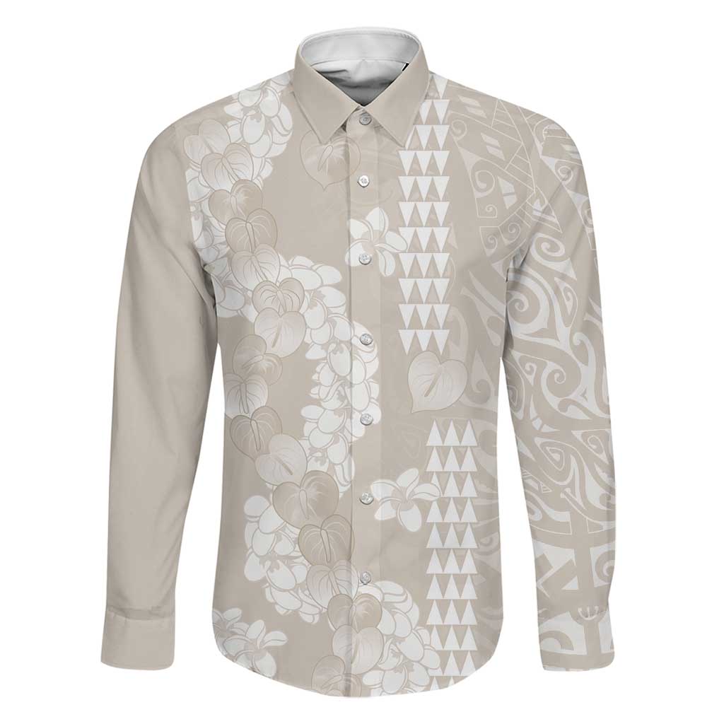 Suede Beige Hawaii Anthurium Plumeria Lei Family Matching Summer Maxi Dress and Hawaiian Shirt