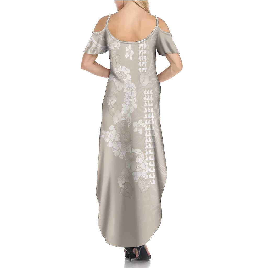 Suede Beige Hawaii Anthurium Plumeria Lei Family Matching Summer Maxi Dress and Hawaiian Shirt