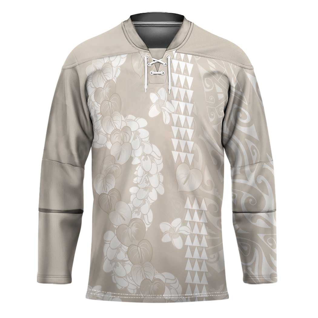Suede Beige Hawaii Anthurium Plumeria Lei Hockey Jersey