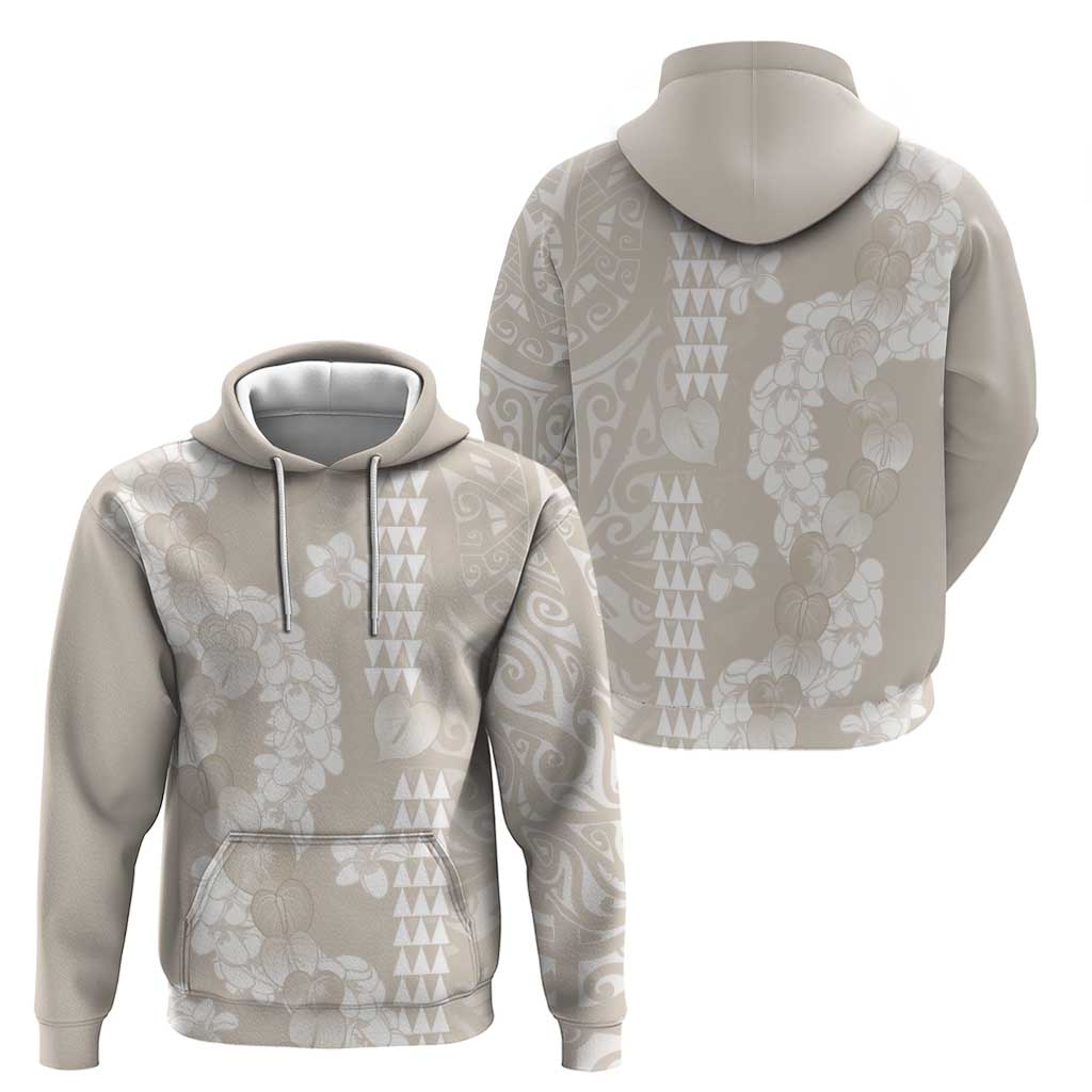 Suede Beige Hawaii Anthurium Plumeria Lei Hoodie LT9 - Polynesian Pride