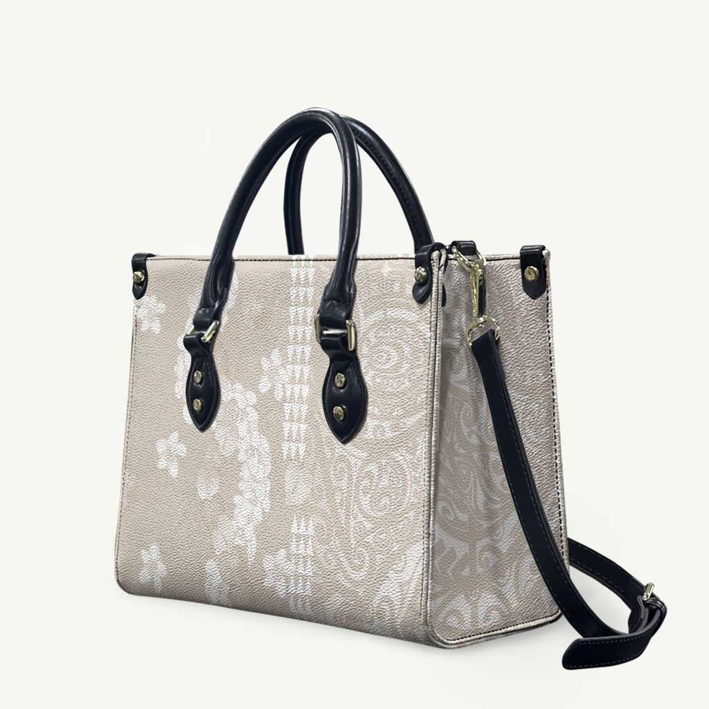 Suede Beige Hawaii Anthurium Plumeria Lei Leather Bag
