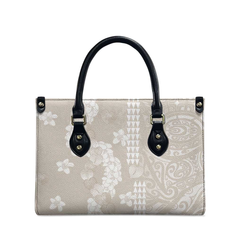 Suede Beige Hawaii Anthurium Plumeria Lei Leather Bag