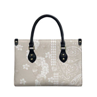 Suede Beige Hawaii Anthurium Plumeria Lei Leather Bag