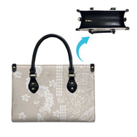 Suede Beige Hawaii Anthurium Plumeria Lei Leather Bag