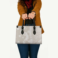 Suede Beige Hawaii Anthurium Plumeria Lei Leather Bag