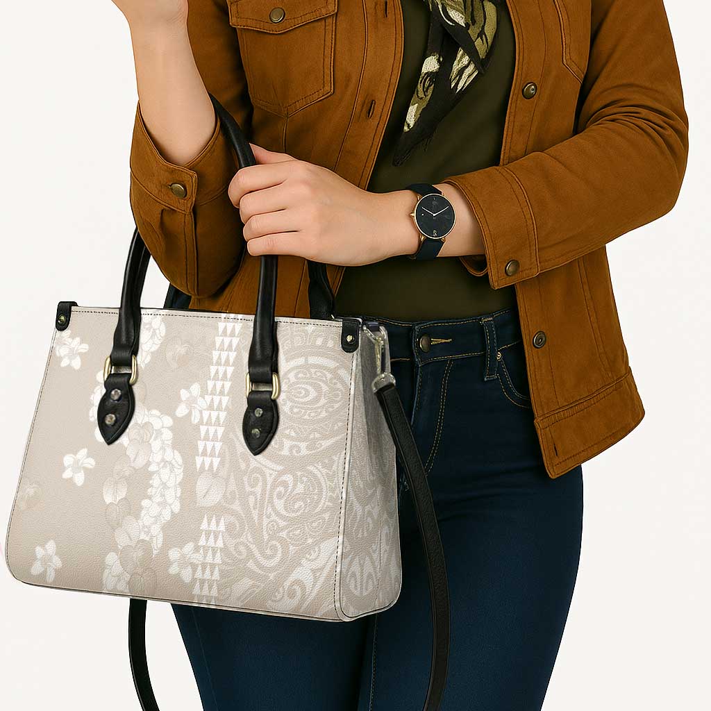 Suede Beige Hawaii Anthurium Plumeria Lei Leather Bag