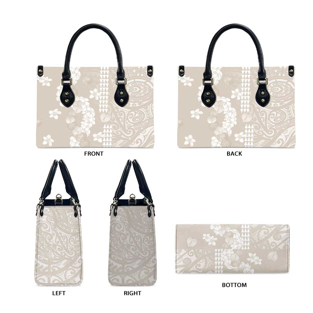 Suede Beige Hawaii Anthurium Plumeria Lei Leather Bag