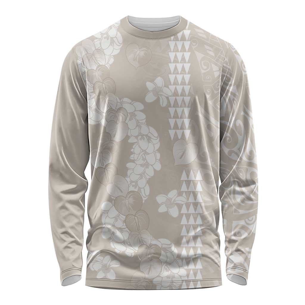 Suede Beige Hawaii Anthurium Plumeria Lei Long Sleeve Shirt