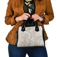 Suede Beige Hawaii Anthurium Plumeria Lei Shoulder Handbag LT9 - Polynesian Pride