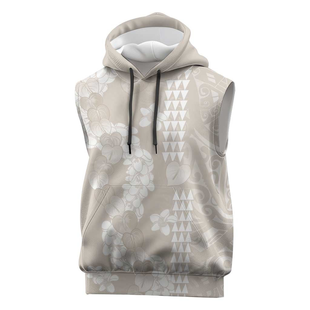 Suede Beige Hawaii Anthurium Plumeria Lei Sleeveless Hoodie