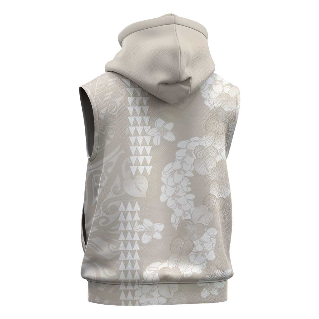 Suede Beige Hawaii Anthurium Plumeria Lei Sleeveless Zip Hoodie LT9 - Polynesian Pride