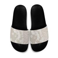 Suede Beige Hawaii Anthurium Plumeria Lei Slide Sandals