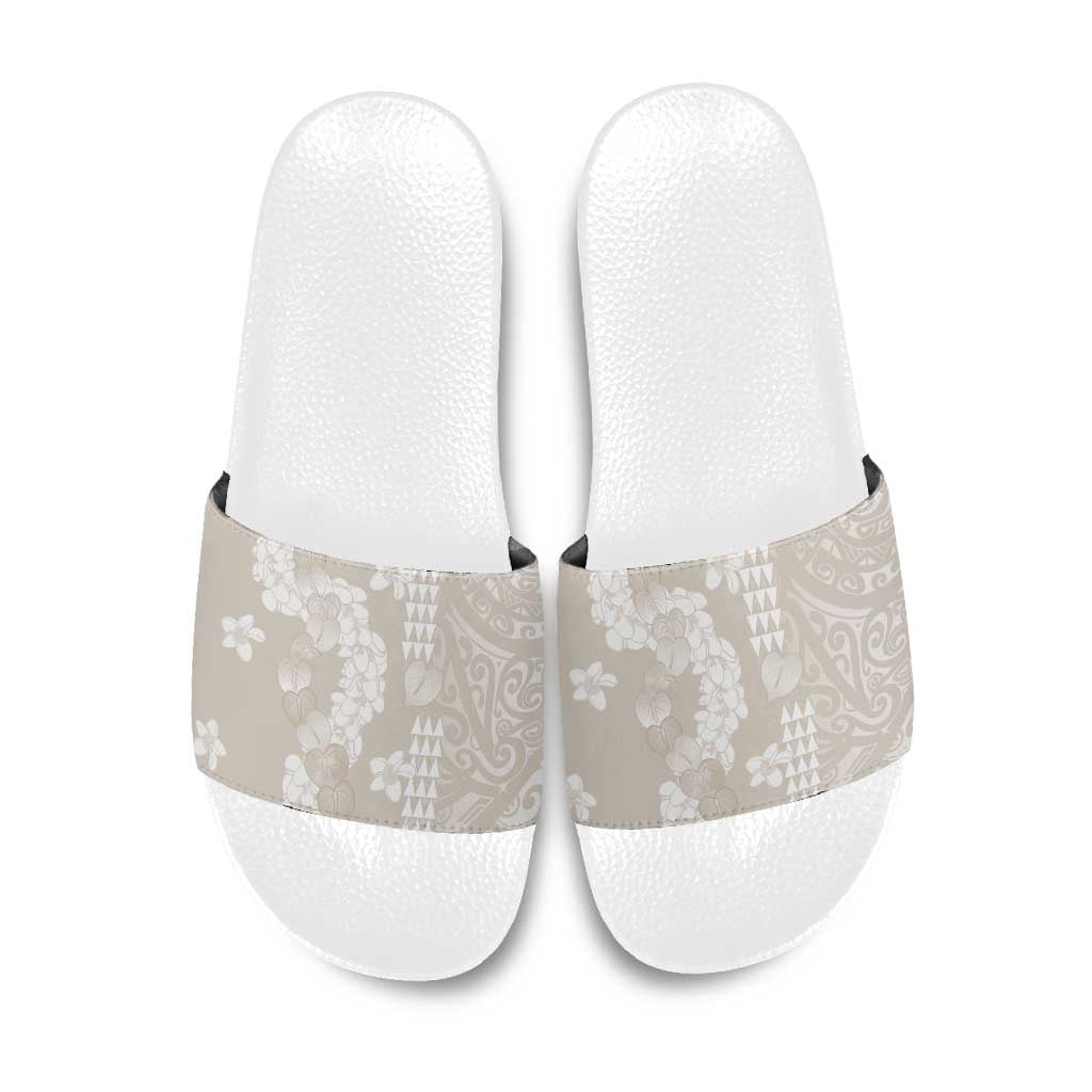 Suede Beige Hawaii Anthurium Plumeria Lei Slide Sandals