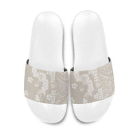 Suede Beige Hawaii Anthurium Plumeria Lei Slide Sandals