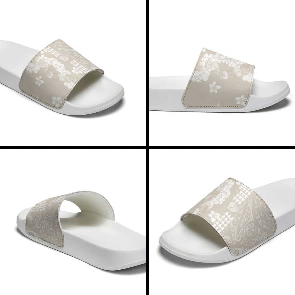 Suede Beige Hawaii Anthurium Plumeria Lei Slide Sandals